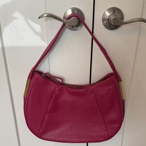 Alexandra Bartlett Fuchsia Crescent Shoulder Bag with Gold Hardware
